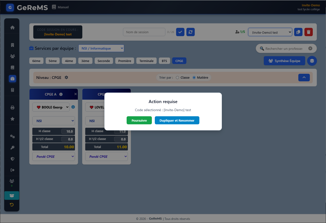 Gestion de mes sessions